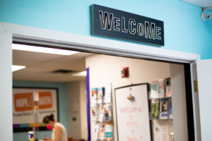 Welcome sign at the Drop-In Center