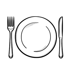 graphic of a fork, plate and knife.